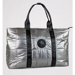 Pajar Canada Metallic Quilted Tote Bag Gunmetal Silver Large Travel Weekend